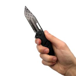 4.75" American Flag Tanto Blade With ABS Handle (Color: Green)