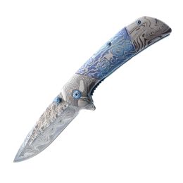 7.75" Titanium & Damascus Folding Knife (Style: Pink)