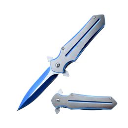 8.25" Dagger Folding Knife (Style: Titanium Blue and Silver)